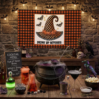 Banderoles Buvez les Sorcières Chapeau de Sorcière Gingham Ha