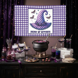 Banderoles Buvez les Sorcières Chapeau de Sorcière Gingham Ha