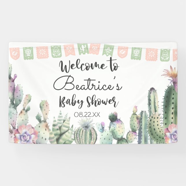 Banderoles Cactus vert rose Taco Bout Un Baby shower RSVP (Horizontal)