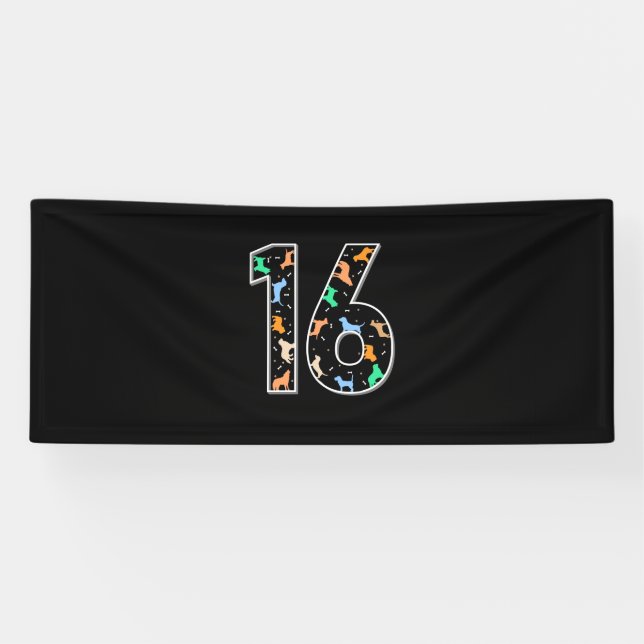 Banderoles Cadeau d'anniversaire | 16e anniversaire avec chie (Horizontal)