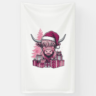 Banderoles Cadeaux de Noël de vache des Highlands rose Art vi