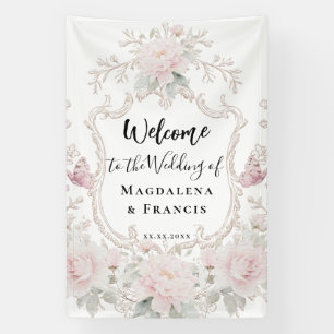 Banderoles cadre floral rose de bienvenue de mariage