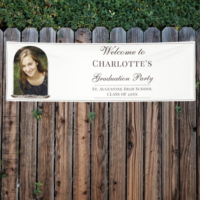 Banderoles Cadre photo Boho Feather Welcome (Boho Feather Frame Photo Graduation Party Welcome Banner)