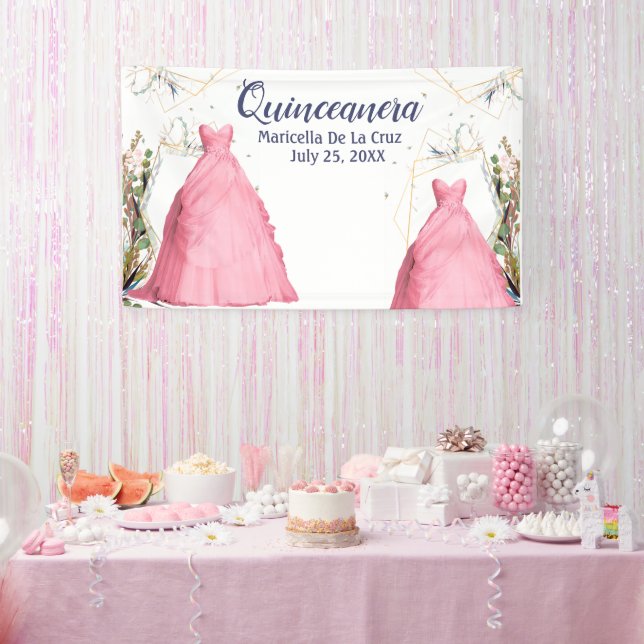 Banderoles Cadre Robe rose Quinceanera (Fête)