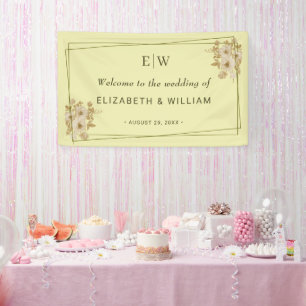 Banderoles Cadre Rose – Monogramme Jaune Céleste Mariage