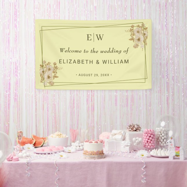 Banderoles Cadre Rose – Monogramme Jaune Céleste Mariage (Fête)