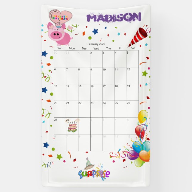 Banderoles Calendrier d'anniversaire Vinyl Happy Février 2022 (Vertical)
