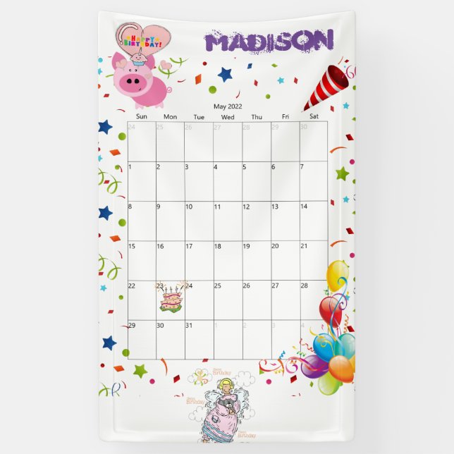 Banderoles Calendrier d'anniversaire Vinyl Happy mai 2022 Ban (Vertical)