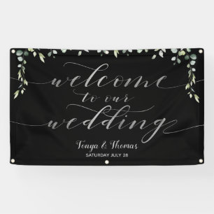 Banderoles Calligraphie argent vert Mariage de bienvenue noir
