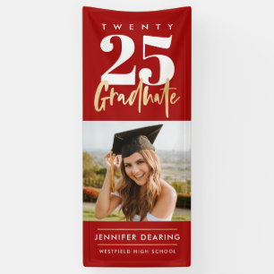 Banderoles Calligraphie Or moderne Photo Graduation Rouge