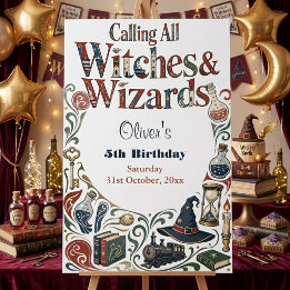 Banderoles Calling Wizard & Witches Story Book Magic Birthday