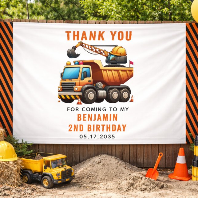 Banderoles Camion à benne du chantier de construction 2e anni (Construction Crew Dump Truck Boy 2nd Birthday banner)
