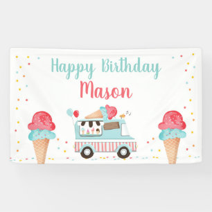 Banderoles Camion Crème de glace Garçon bleu rouge Anniversai