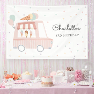 Banderoles Camion Crème de glace rose Décor de fête d'anniver