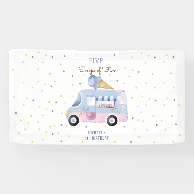Banderoles Camion glace Scoops of fun anniversaire de enfant (Horizontal)