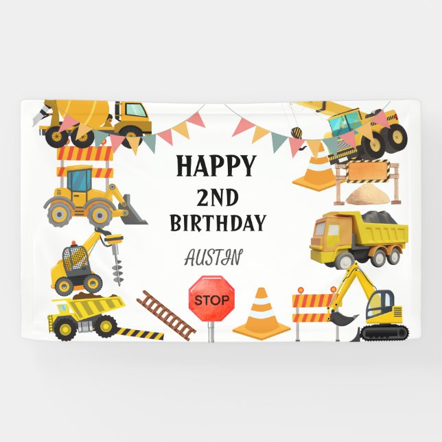 Banderoles Camions de Construction | Fête d'anniversaire pour (Horizontal)