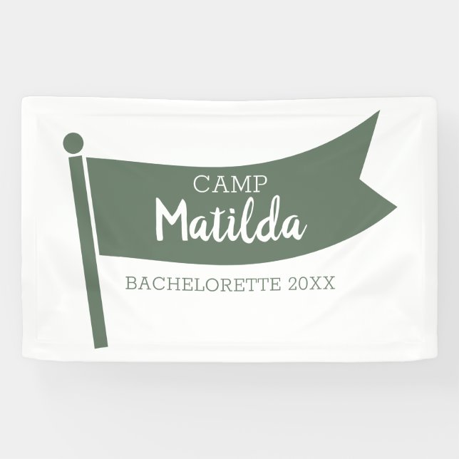 Banderoles Camp Bachelorette Mountain Drapeau vert Camping (Horizontal)