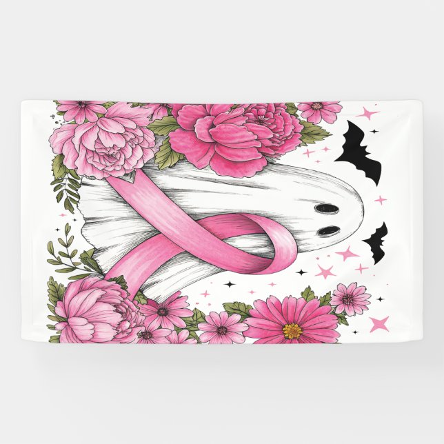 Banderoles Cancer du sein Halloween Fantôme Boho (Horizontal)