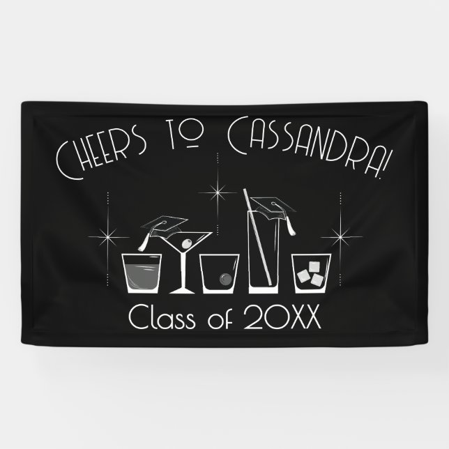 Banderoles Cap and Cocktail Graduation Party Black (Horizontal)