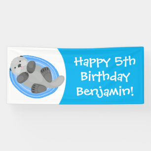 Banderoles Caricature bleu loutre de mer joyeux