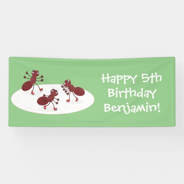 Banderoles Caricature de patinage sur glace de Happy red four (Horizontal)