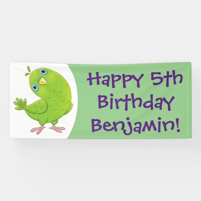 Banderoles Caricature de perruche verte curieuse (Horizontal)