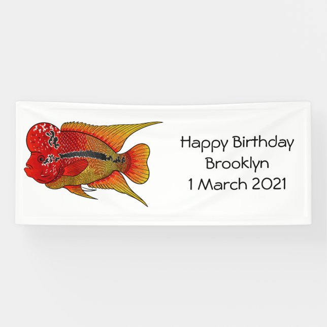Banderoles Caricature de poisson cichlide à fleur (Horizontal)