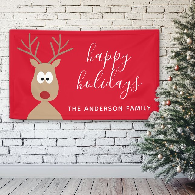 Banderoles Caricature de Reindeer mignonne avec le rouge de b (Custom Christmas Holiday Banner)
