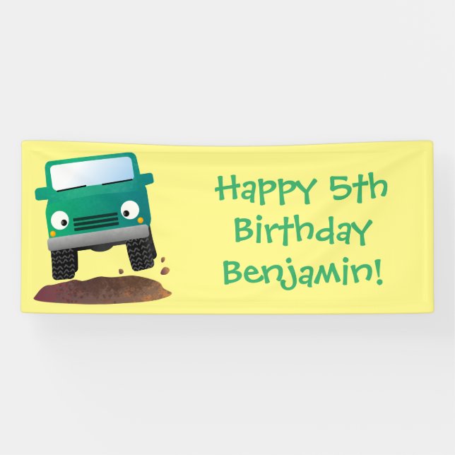 Banderoles Caricature de voiture 4 X4 hors route (Horizontal)