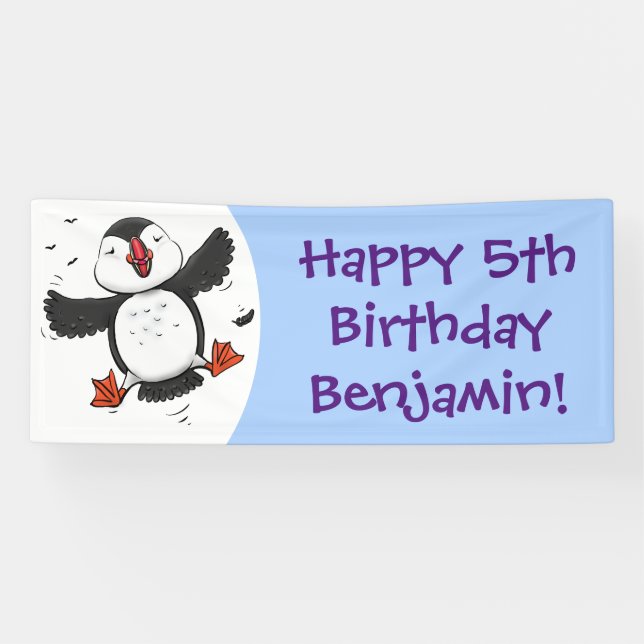 Banderoles Caricature en bleu bouffin joyeux (Horizontal)