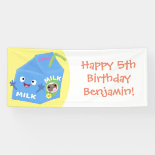 Banderoles Caricature en carton de lait joyeux