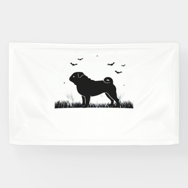 Banderoles Carlin Chien - Halloween Lune Silhouette Classique (Horizontal)