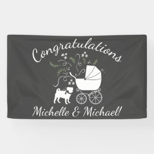 Banderoles Carlin Dog Baby shower gris chiot neutre genre