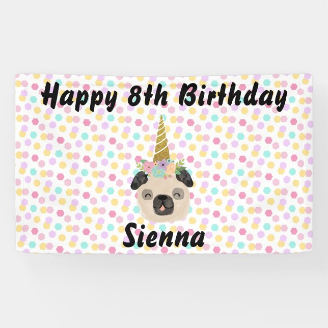 Banderoles Carlin Unicorn Petite fille fête d'anniversaire (Horizontal)