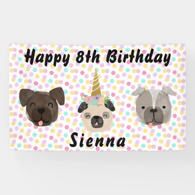 Banderoles Carlin Unicorn Petite fille fête d'anniversaire (Horizontal)