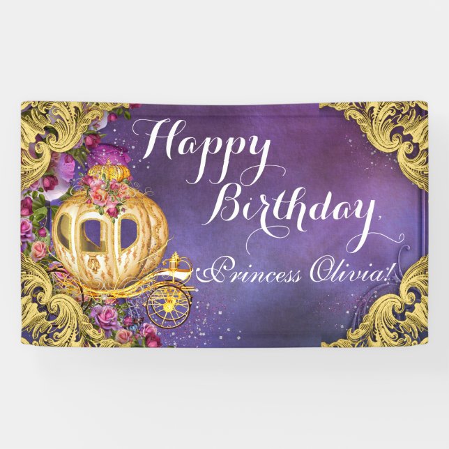 Banderoles Carrosse de Princesse de Conte de Fées Anniversair (Horizontal)