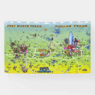 Banderoles Carte de Dallas Fort Worth Texas Cartoon