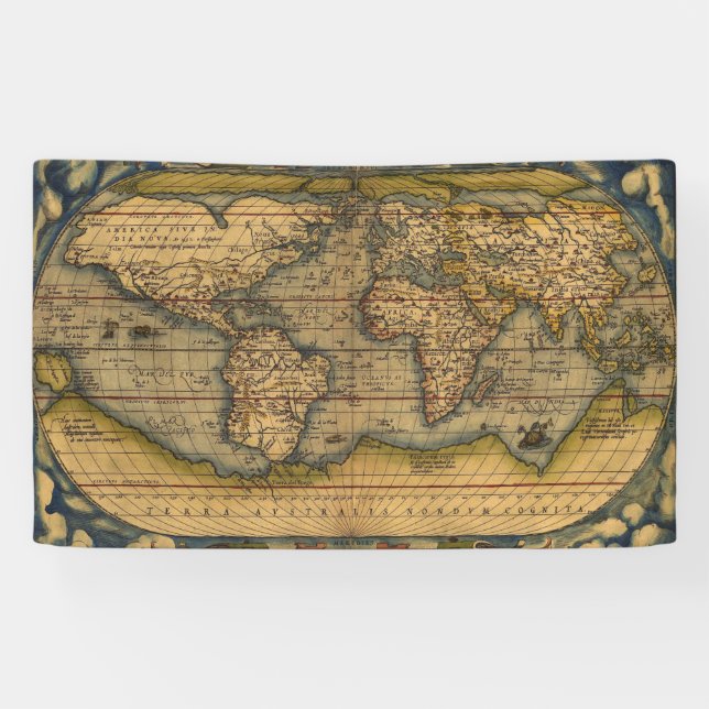 Banderoles Carte du monde Antique Ortelius Europe Voyage (Horizontal)