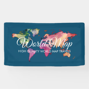 Banderoles Carte du monde aquarelle colorée rétro de voyage b