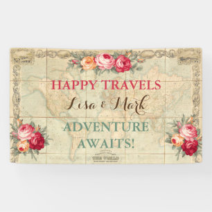 Banderoles Carte du monde vintage Roses aventure attend