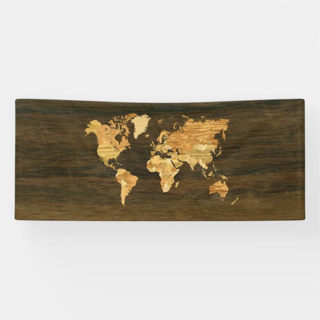Banderoles Carte en bois du monde (Horizontal)
