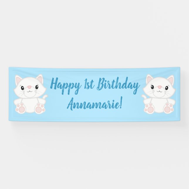 Banderoles Cat Anniversaire Fête Kitty Blue (Horizontal)