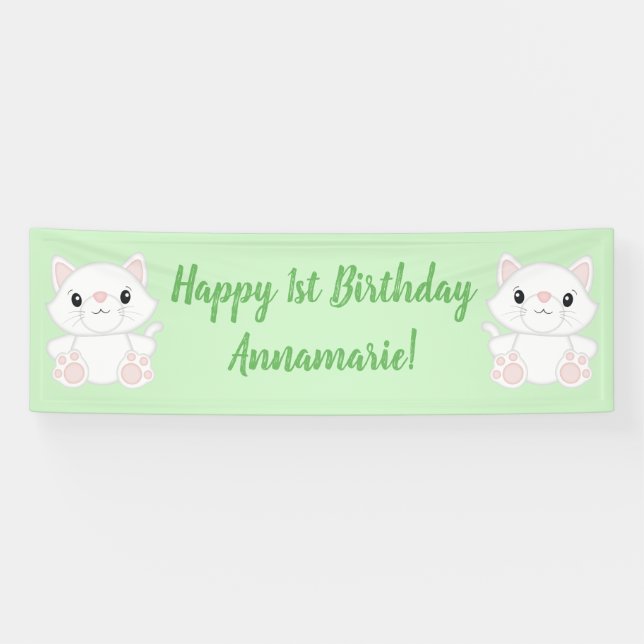 Banderoles Cat Anniversaire fête Kitty Green (Horizontal)