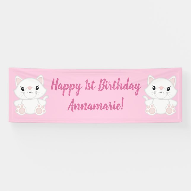 Banderoles Cat Anniversaire fête Kitty rose (Horizontal)