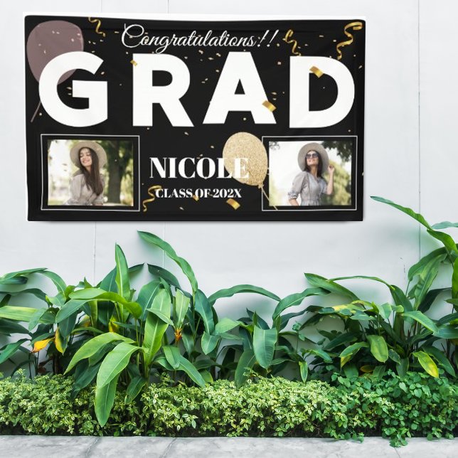 Banderoles Catégorie De 2025 Gras Polices Ballons Photo Gradu (Class Of 2024 Bold Font Balloon Photo Graduation Banner)