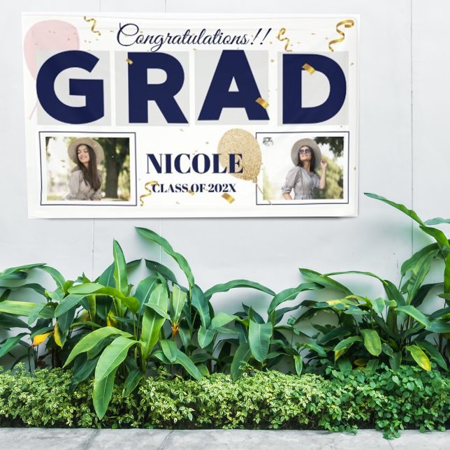 Banderoles Catégorie De 2025 Gras Polices Ballons Photo Gradu (Class Of 2024 Bold Font Balloon Photo Graduation Banner)