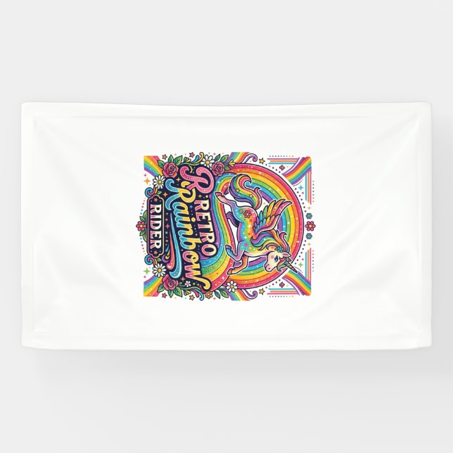 Banderoles Cavalier Licorne Arc-en-Ciel Rétro (Horizontal)