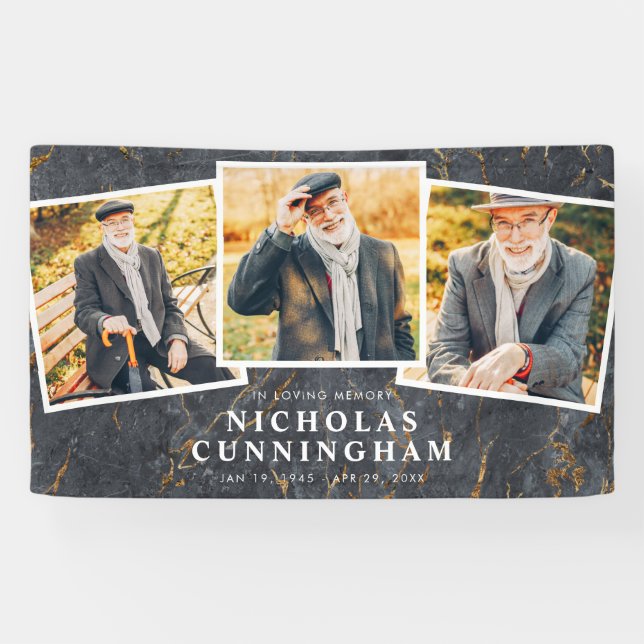 Banderoles Célébration de la vie Marbre foncé moderne Trois p (Horizontal)