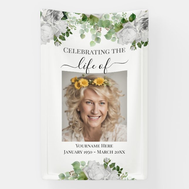 Banderoles Célébration de la vie Memorial Floral One photo (Verticale)