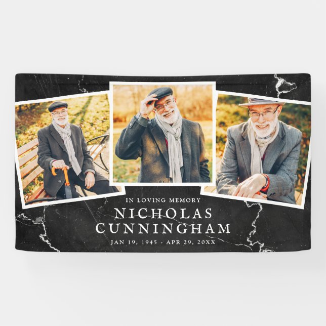 Banderoles Célébration de la vie Pierre noire moderne Trois p (Horizontal)